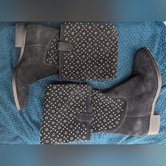 Michael Kors SALLY Black Suede Studded Grommet Slouchy Tall Boots - Picture 3 of 7